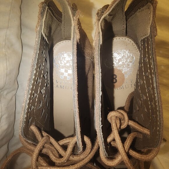 Vince Camuto Heel Booties Womens 8 Lallia Block Heels Suede Lace Up Lazer Cut - Picture 9 of 11